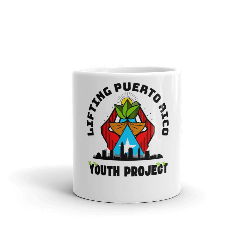 Lifting Puerto Rico Youth Project White glossy mug