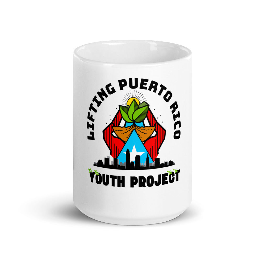 Lifting Puerto Rico Youth Project White glossy mug